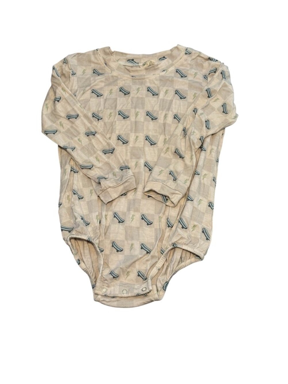 Larkspur Baby Bamboo Bubble Bodysuit 3T | Skateboard Lightning Bolt Checkerboard
